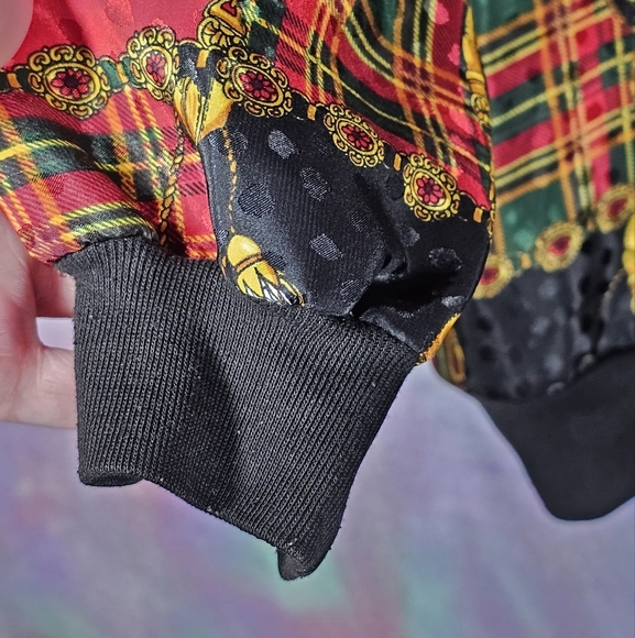 Silver Threads Baroque Windbreaker Full Zip Oversized Plaid Patch Jacket Size XL - Picture 6 of 10